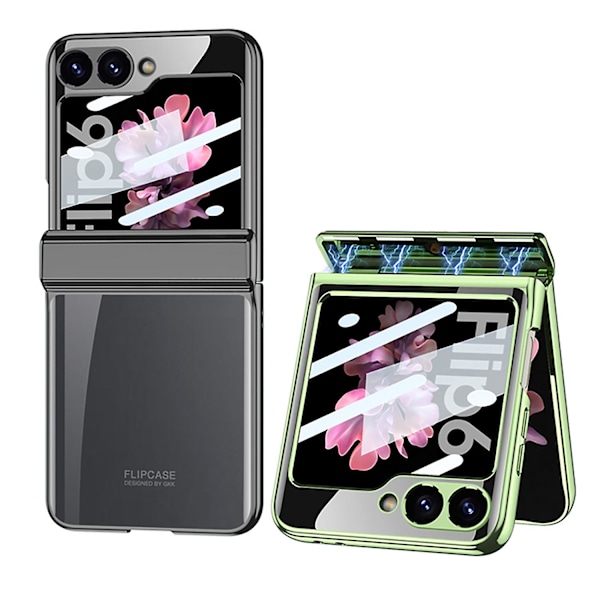Til Samsung Galaxy Z Flip 6 Plating Gennemsigtigt Cover, Slankt PC Stødsikkert Cover med Magnetisk Hængselbeskyttelse og Ekstern Skærmbeskyttelse