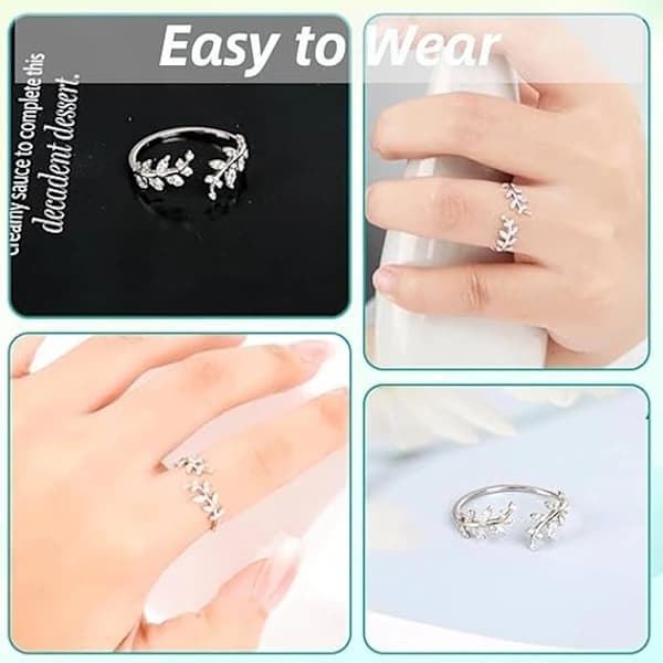 925 Sterling Sølv Åbne Ringe, Justerbart Wrap-design med Blade, Personlig Sølvring