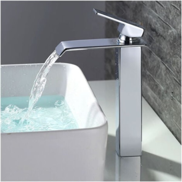 Kran Badrum Vattenfall Blandare Hög Pip Tvättställskran Krom Modern Design-DPZO.ca