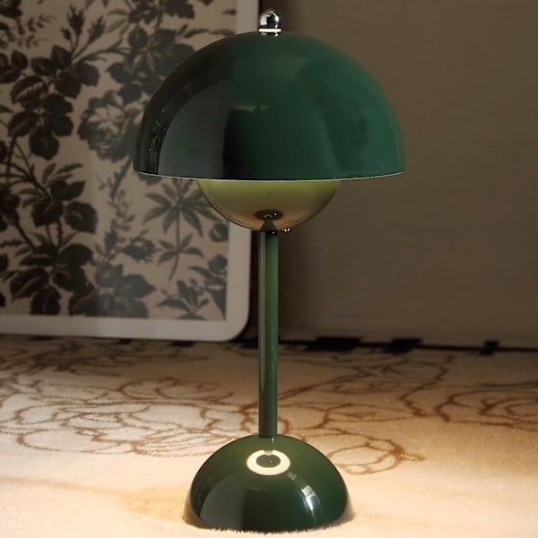 Blomsterpotte Trådløs Bordlampe, 1800mAh Batteri Svampe Bordlampe, Bærbar Terrasse Bordlampe, Lille Genopladelig Lampe (Grøn)