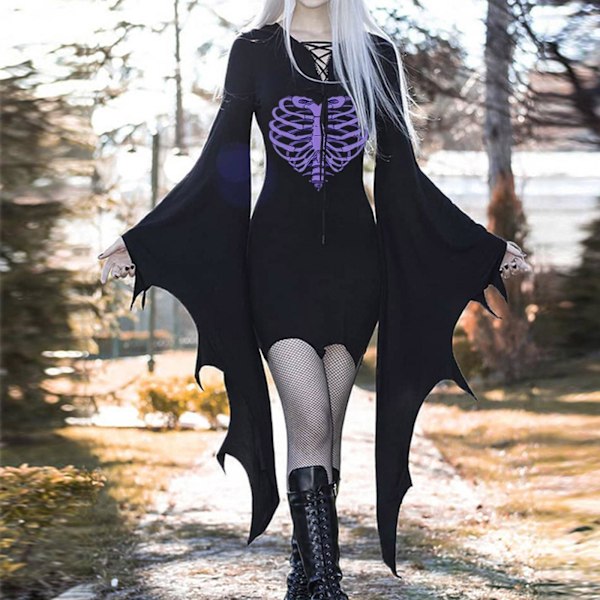 Kvindekjole, Butterfly Ærme Uregelmæssig Kostume Hexe Halloween Karneval Fest Black XXXL