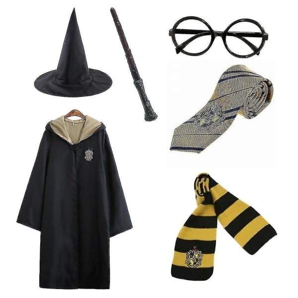 Harry Potter 6-delt Sett Magisk Trollmann Kostyme Kappe Z - Perfekt gul 155cm (11-12 år)（ca）