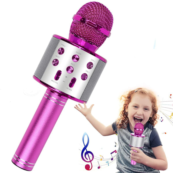 Mikrofon, Trådløs Bluetooth Karaoke Mikrofon til Børn, Bærbar 4-i-1 Håndholdt Mikrofonmaskine, Hjemme KTV-afspiller med Højttaler og Optagelse