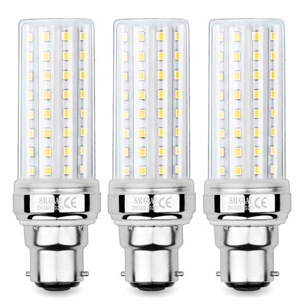 20W LED Majslampor, 150W Ekvivalent Glödlampa, 2300LM, 3000K Varmvit, B22 Bajonettlampor, 3-pack