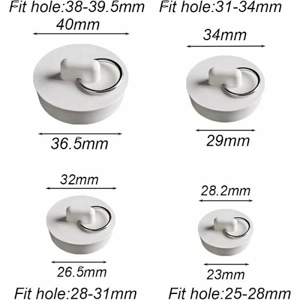6 stk. hvide gummipropper type A + hvide gummipropper type B + hvide gummipropper type C + hvide gummipropper type D + hvide gummipropper type E + hvide gummipl...