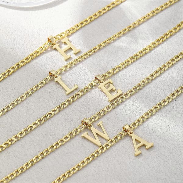 Halskæde med initial A-Z til mænd, 18K guldbelagt, kapital initial halskæde, cubansk ledkæde 4mm 20 tommer smykkegave E E