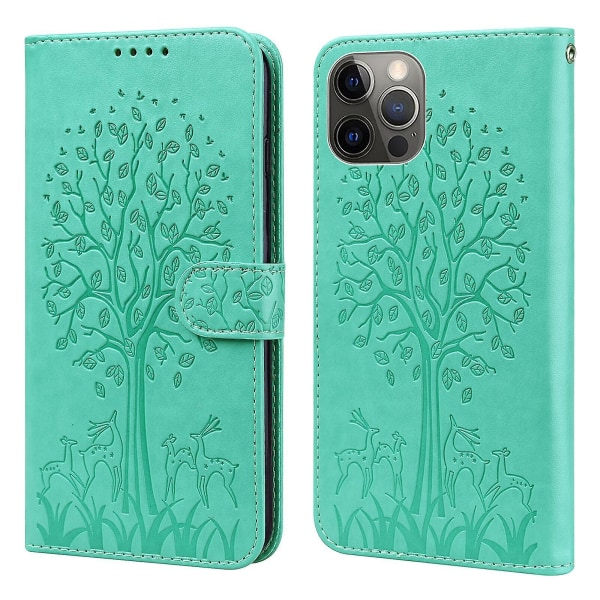 Yhteensopiva iPhone 11 Pro Max -kotelo Nahkainen Kotelo Etui Coque - Vihreä Puu ja Peura null none