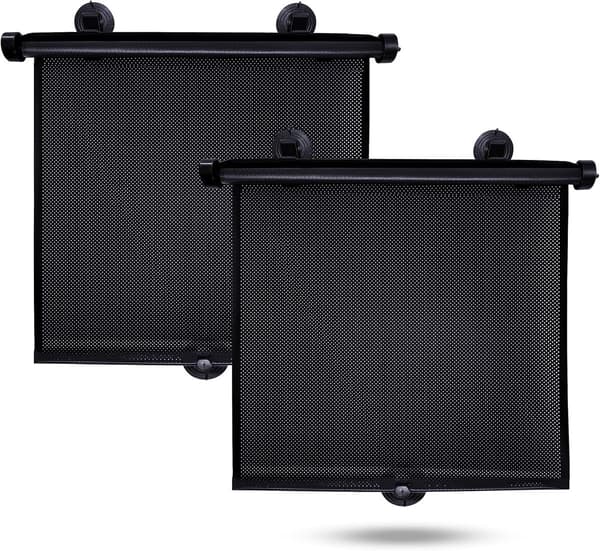 Bilfönstersolskydd, infällbart PVC UV-skydd och insynsskydd med sugkoppar, 2-pack för barn, 38 x 43 cm, svart