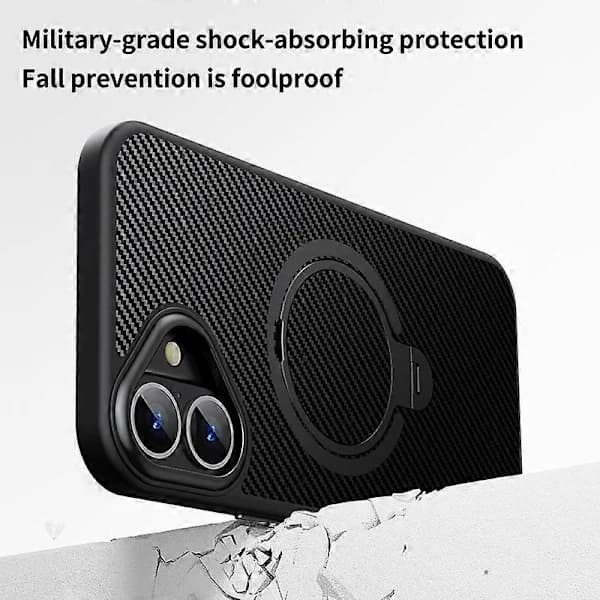 Magnetisk deksel med ringholder og stativ for iPhone 16 Plus, PC+TPU, Støtsikkert telefondeksel