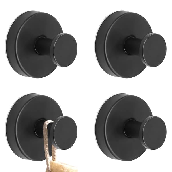 Black Suction Cup Hooks (No Drilling), Extra Strong Wall Hooks for Bathroom, Kitchen, and Smooth Windows.