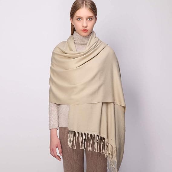 Dame Pashmina Sjaler og Wraps til Bryllupssjaler til Kvinder Vinter (Beige)