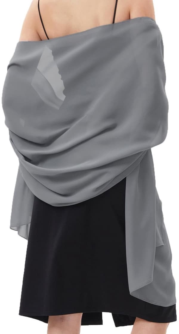 Chiffon Sjal for kvinner, lett elegant bryllupsomslag for aftenkjoler, reise og solbeskyttelse, grå
