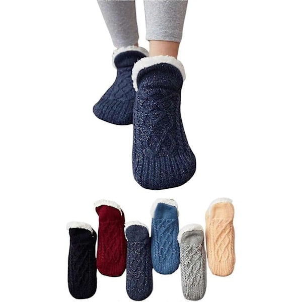 1 Par Vävda Sammetstofflor Innesockor, Halkfria Termiska Innesockor, Hejdå Domningar, Svullnad, Djupblå Deep Blue L for EU Size 43-45