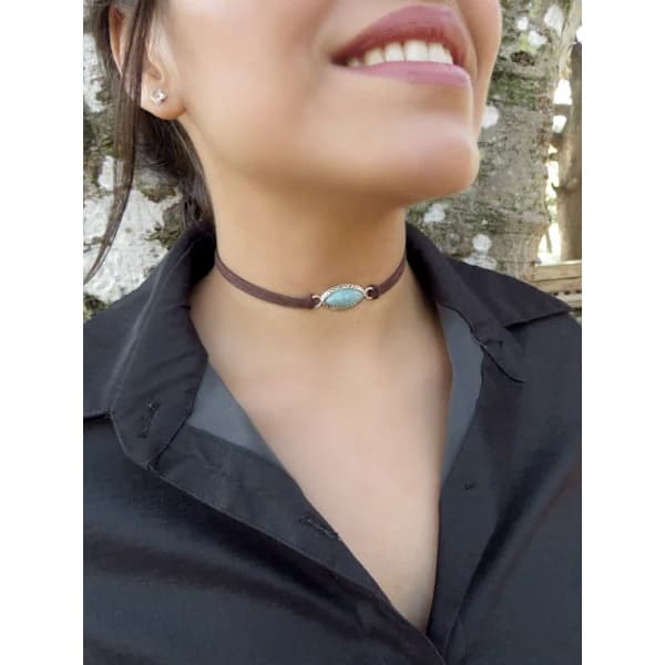 Boho Teal Halskæde Kæde Brun Læder Choker Halskæde Mocka Hippie Smykker til