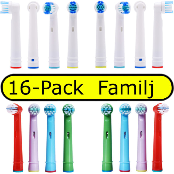 16-pack Compatible Toothbrush Heads Family Mix Kids and Adults