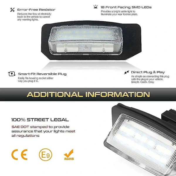 [CA] 2 stk. LED-lamper for nummerskilt, feilfrie, for Mitsubishi Outlander mk2 mk3 Lancer Eclipse 3 4 Cross Galant Xpander White