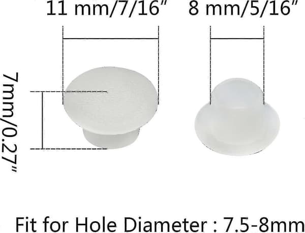 100 stk. 8 mm hvite plastplugger - Hullplugger med snap-lås