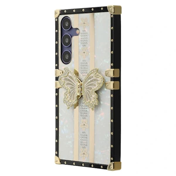 Case for Samsung Galaxy S25+ S24+ TPU + PC Electroplated Butterfly Stand Mobile Case - White