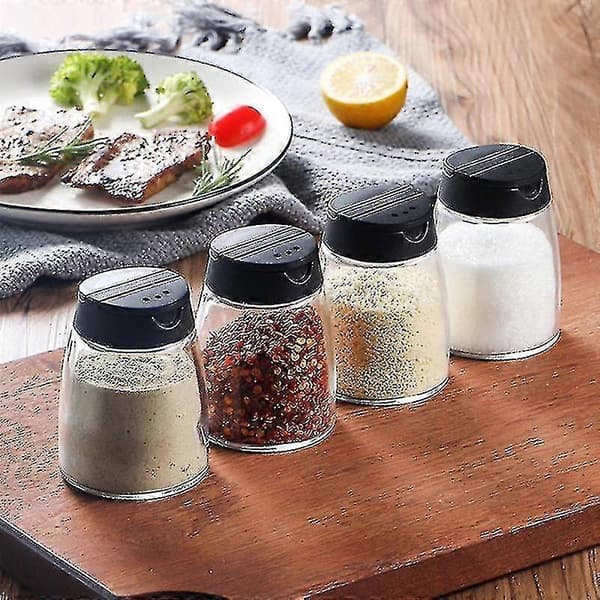 4 st Kryddströare med Dubbla Lock Glasflaskor Kryddströare Sikt Barbecue Kryddburkar Salt Och Peppar Black