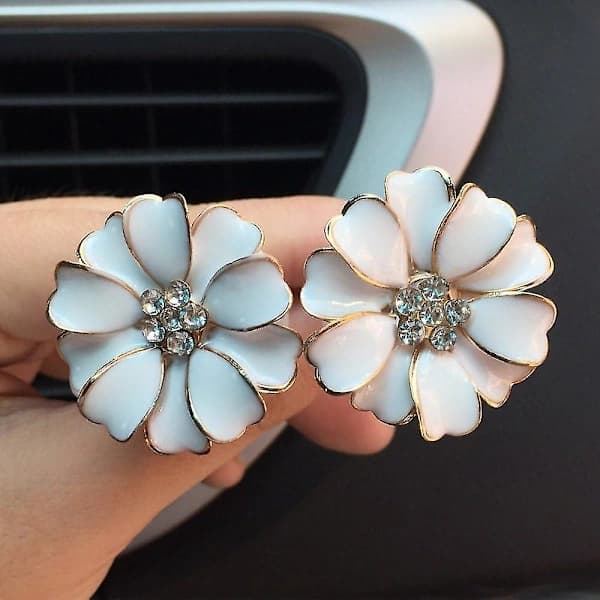 2-pack Daisy Blommor Biltillbehör Söta Bil Luftfräschare Bling Diamant Luftventilsfästen Bilinteriör (Rosa)