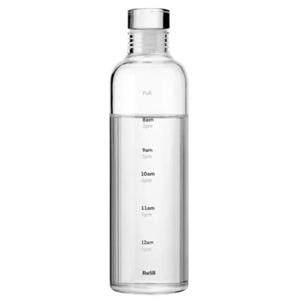 Glasvattenflaska med tidsmarkering 500ml transparent