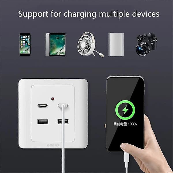 Vegglader med USB-C & USB-A-porter, hurtigladeuttak C