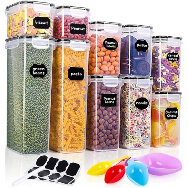 Förvaringsburkar, set om 10, müsli bulkburk, matburkar (2 x 0,8 l, 2 x 1,4 l, 2 x 1,6 l, 2 x 2 l, 2 x 2,8 l)