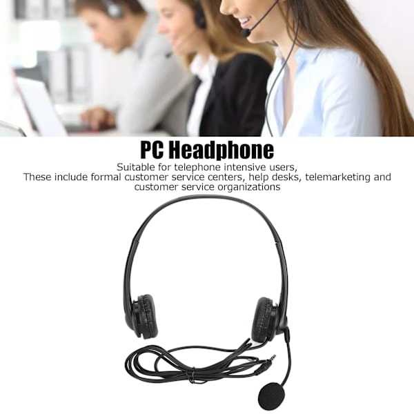 Kundeservice Headset Håndfri Stereo Ledningsbasert Binaural PC Støyreduserende Hodetelefoner for Telefonsamtaler 3,5 mm