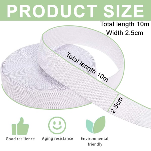1 rulle Vit Platt Resår, 2,5 x 1000 cm Elastiskt Band Sömnadsresår, Resårband för Midjeband Sömnad Elastiskt Band för Klädsömnad Skrädderi,