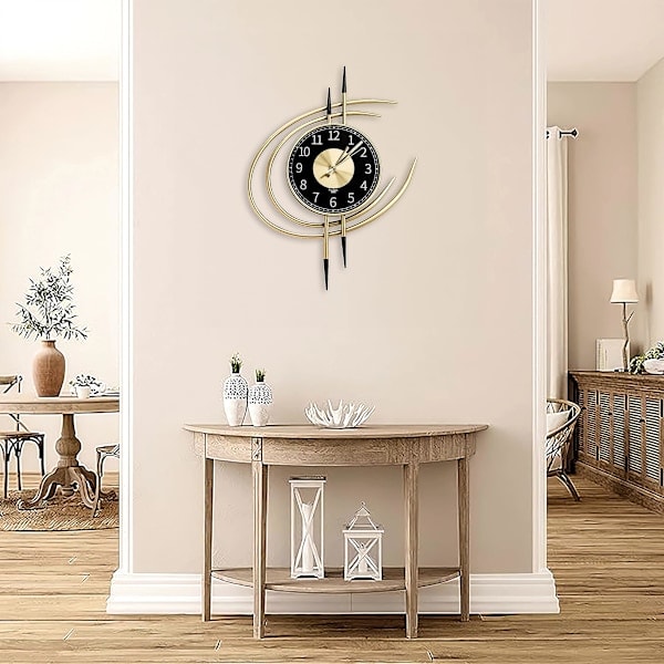 Wall Clock Silent Non Ticking Large 54cm Wall Clock Modern Gold and Black Metal Wall Clocks Battery Operated Wall Clock