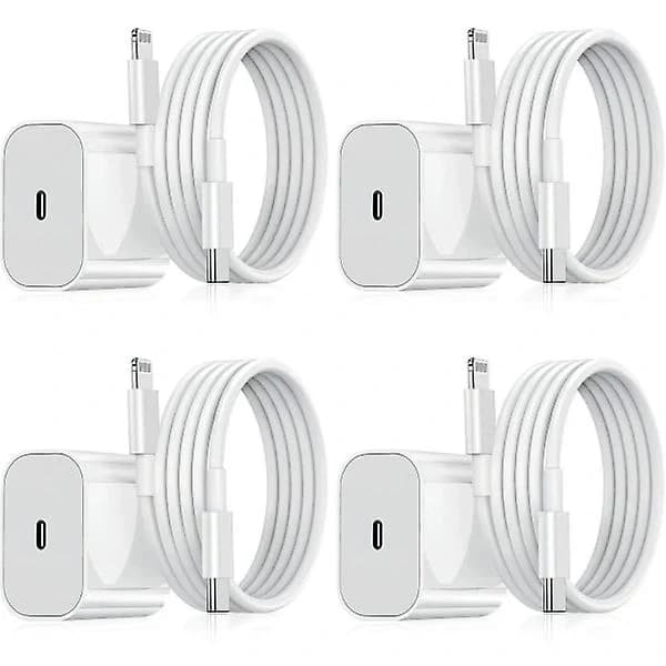 iPhone-lader - Hurtiglader - Adapter + Kabel 20W USB-C Hvit 4-pakning iPhone