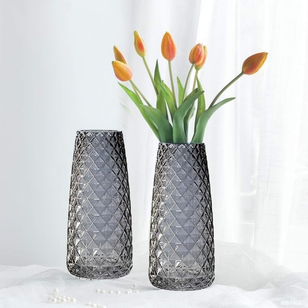 Dekorativ vase, moderne halvtransparent grå, vase for kontor, hjem, flat, ananasstruktur