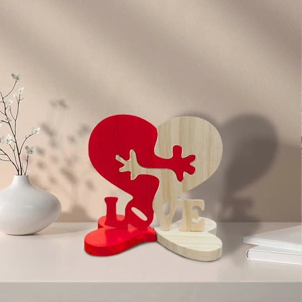 Trehjerte Ornament 6cm Kjærlighetsbrev Valentinsdag Dekorasjon