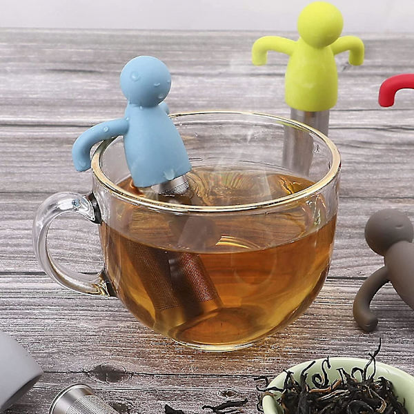 2 stk. rustfrit stål silikone te-infuser, hængende tefilter te-infuser til løs te silikone te-infuser til tekander, kopper og krus (blå)