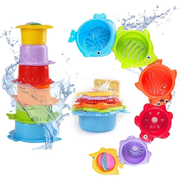 Baby Stablebare Kopper Plast Kopper Småbarn Badeleker Stablekopp Baby Leke Aktivitet Nesting Kopp 6 Stk (Multifargede Kopper # 02)