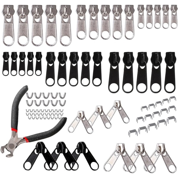 Set, 85 delar blixtlås reparationskit, 3 mm, 5 mm, 8 mm metall blixtlås - Perfekt