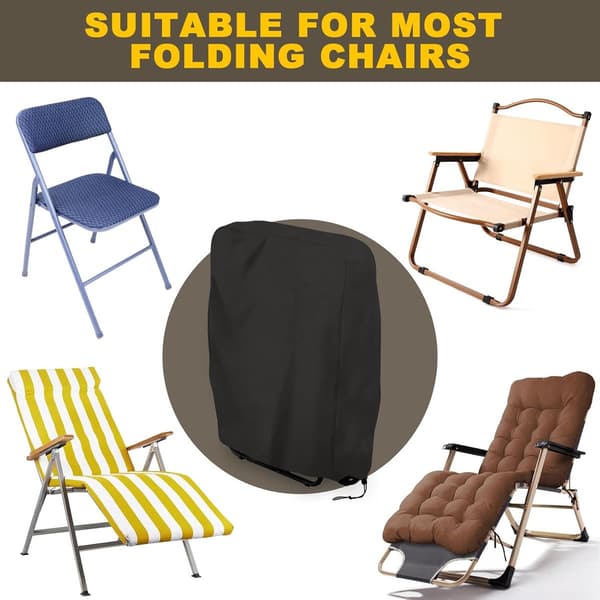 Sammenklappelig stolebetræk, 420D polyester, vandtæt UV- og støvbeskyttelse, til udendørs have og terrasse, sort, 71 x 20/34 x 110 cm