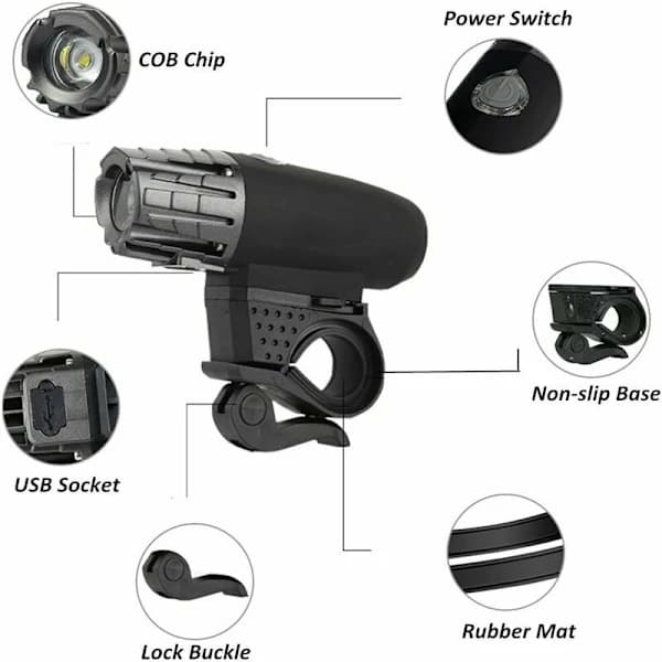 Sykkellykt med USB-lading, sykkellys for sykling
