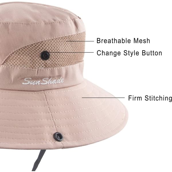 Solhatt for dame med hestehale, UV-beskyttelse, sammenleggbar bred brem
