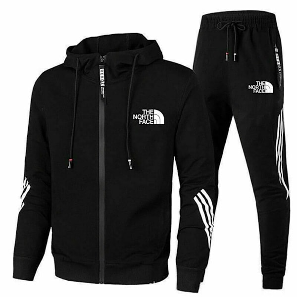 The North Face Herr Hoodie Sweatshirt Jogger Byxor Träningsoverall 2PCS/Set Sportkläder Svart Black 3XL