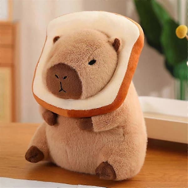 Søt Capybara Plysjpute med Toast Hodeplagg