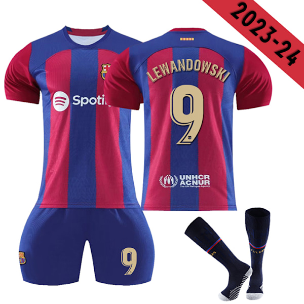 2023-2024 Barcelona hjemme fodboldtrøje til børn nr. 9 Lewandowski nr 30 Gavi 12-13years
