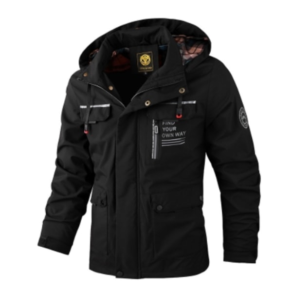 Herrar Vinter Militär Bomberjacka Taktisk Vindjacka Huvad Vattentät Kappa Medellång Höst Ytterkläder med Flera Fickor Black 4XL