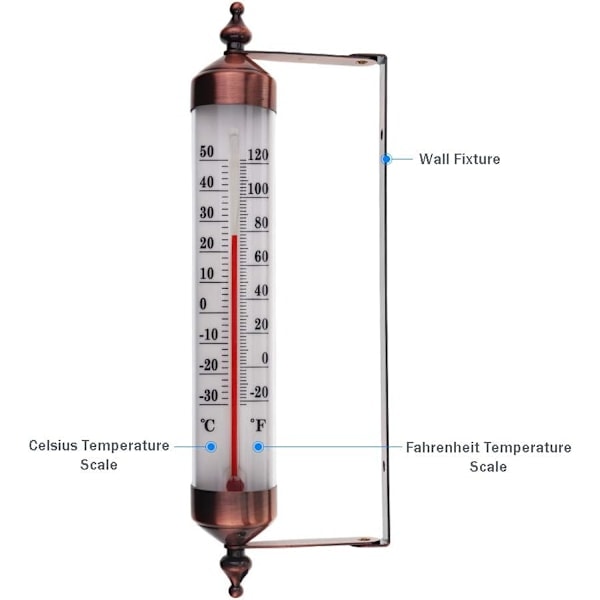 Utomhustermometer med mätare, bronsfinish - Stilren utomhustermometer för trädgården, lämplig för utomhustemperatur, växthus, garage, enkel att hänga...