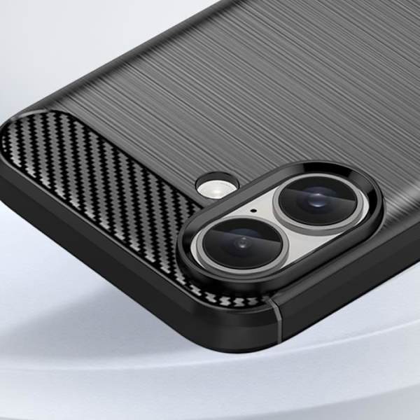 Fodral för iPhone 16 Stöttålig Borstad Kolfiberdesign Svart