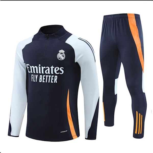 2425 Ny Real Madrid Fotboll Långärmad Halv Dragkedja Vuxen & Barn Tränings Tröja Royalblå S（ca） Royal blue S