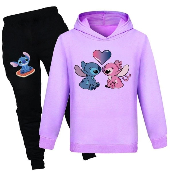 Barn Lilo & Stitch Hoodies Genser & Bukser Sett Gutt Jente Casual Hettestrikket Treningsdrakt Rosa 160cm