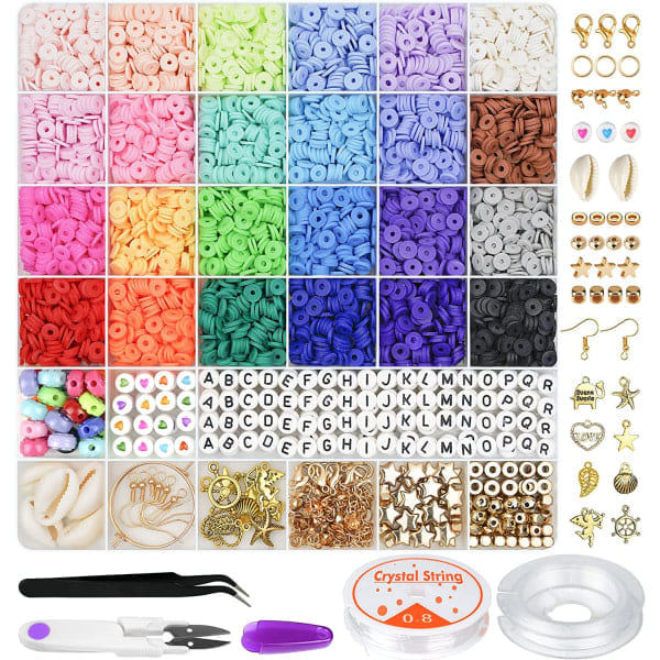6000 lera perler til armbånd, 24 farver flade runde