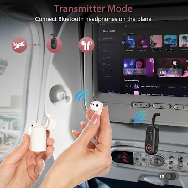 2025 Nyeste Modell Bluetooth Sender Mottaker, Bluetooth 5.3 Adapter for Fly, 2-i-1 Trådløs Bluetooth 3.5mm Aux Lydsender R