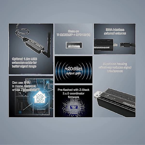 [CA] Zigbee 3.0 Usb Dongle Plus, Ti Cc2652p Koordinator, Universal Usb Zigbee Hub, Zigbee Gateway til Home Assistant